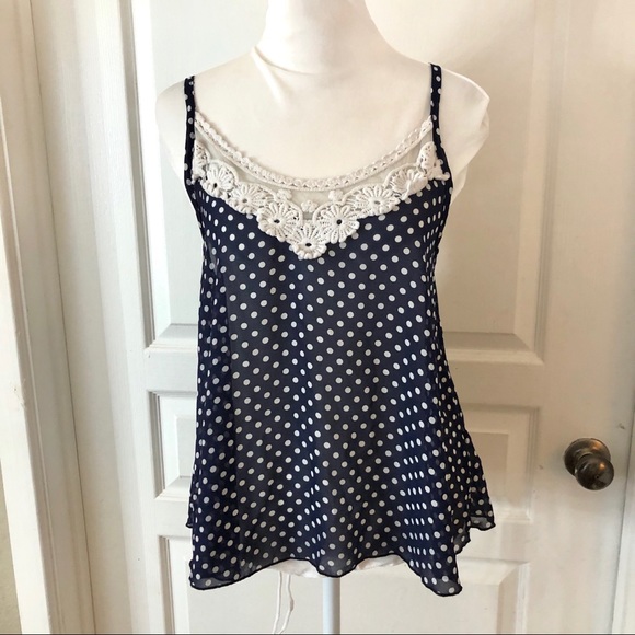 3/$20 Papaya navy blue sheer polka dot tank top - Picture 1 of 8